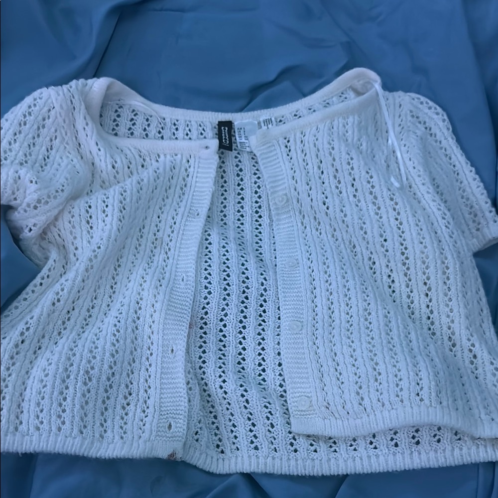 cropped White Knit Cardigan